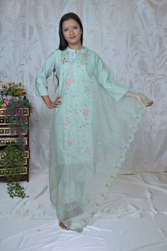 Floral Embroidered Straight Suit Set