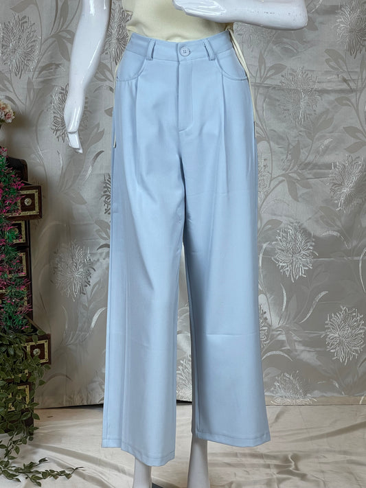 Women Blue Solid Mid-Rise Slim-Fit Pants