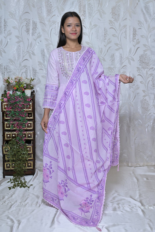 Lilac Embroidered Anarkali Set