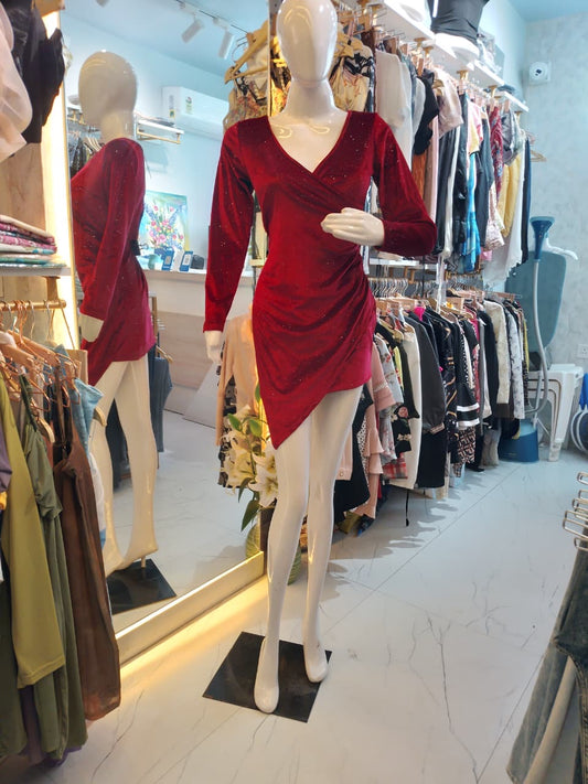 Sparkle Velvet Wrap Bodycon Mini Dress
