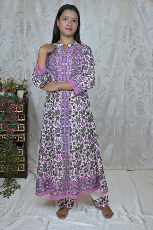 Women's Floral Cotton Kurta Set with Pants & Dupatta
