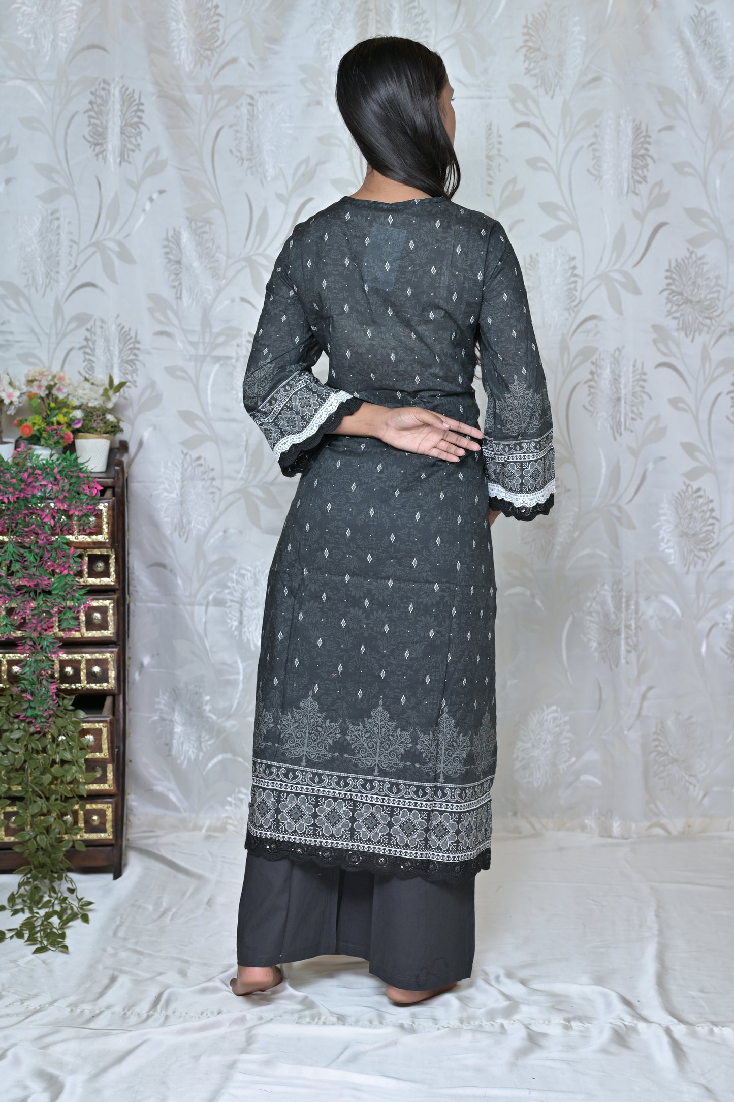 Classic Black & White Block Print Cotton Suit