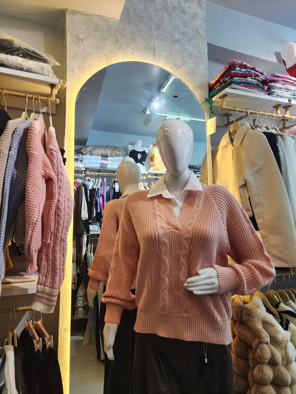 Layered V-Neck Knit Sweater with Collar