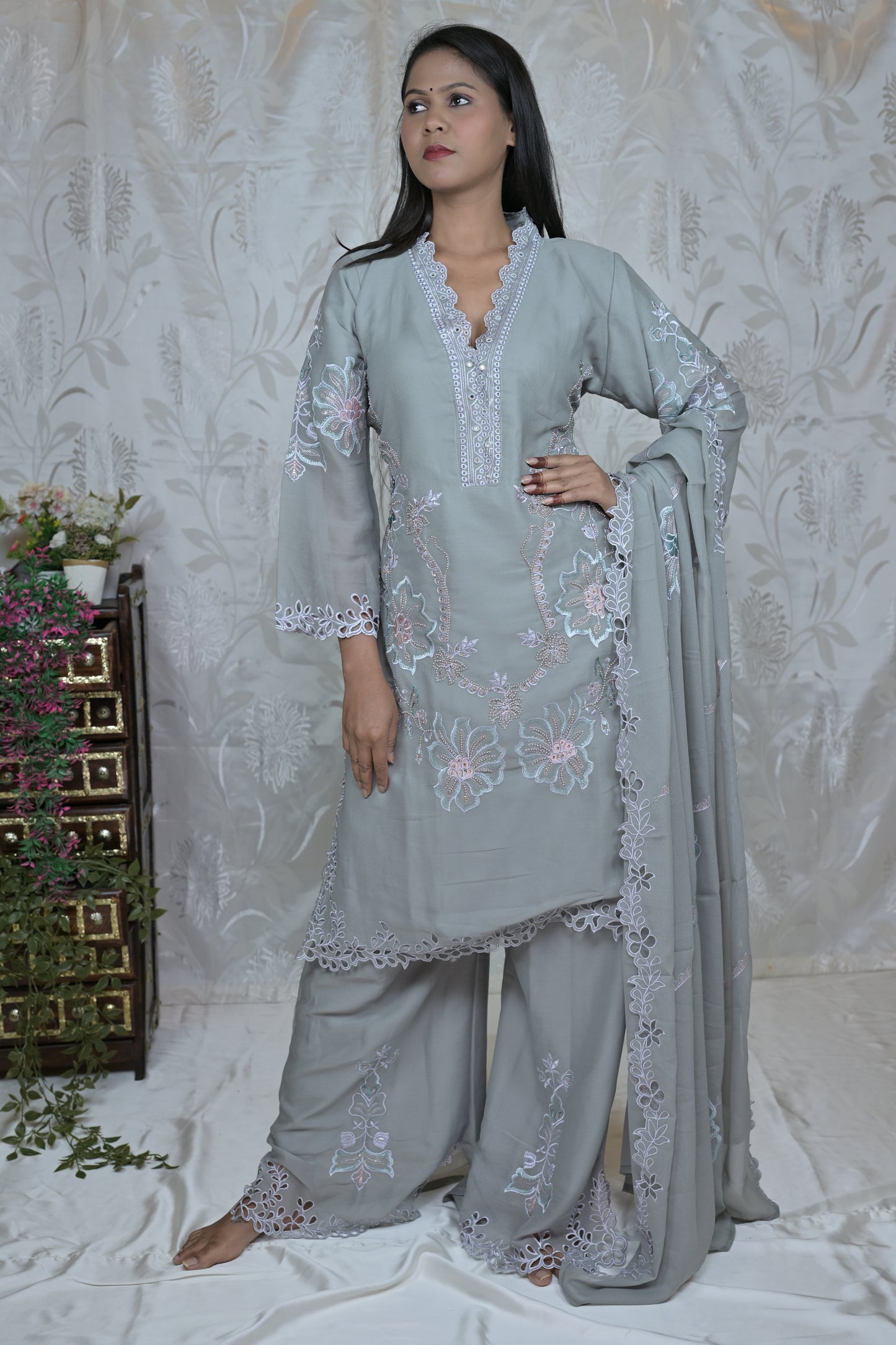Floral Cutwork Embroidered Bell Sleeve Set