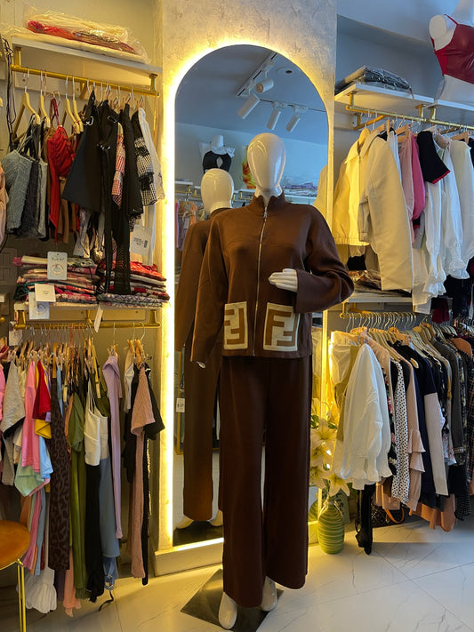 Mocha Luxe" Ribbed Knit Zipper Co-ord Set