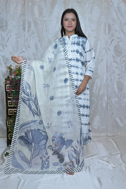 Contemporary Tie-Dye Kurta Set with Artistic Printed Dupatta