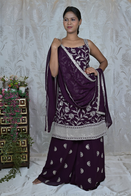 Wine Floral Palazzo Set