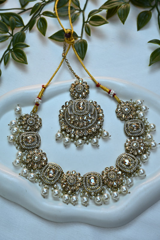 Classic Kundan Floral Choker Set With Ball Drops