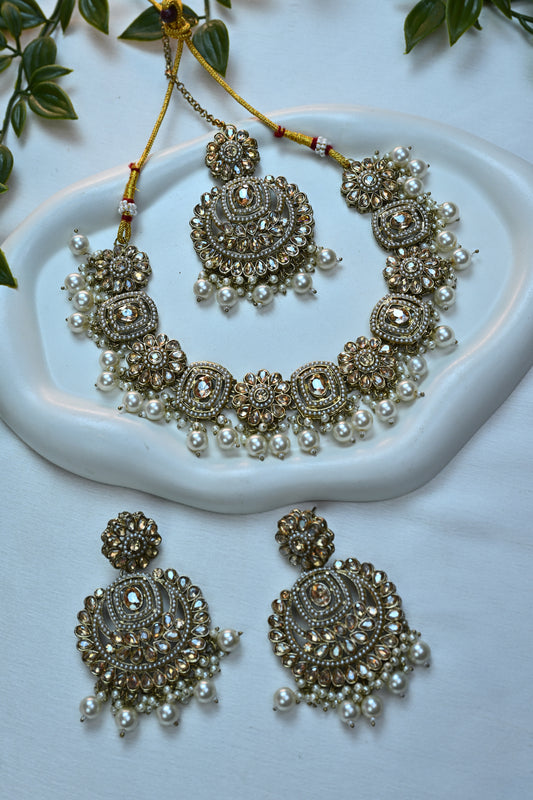 Classic Kundan Floral Choker Set With Ball Drops