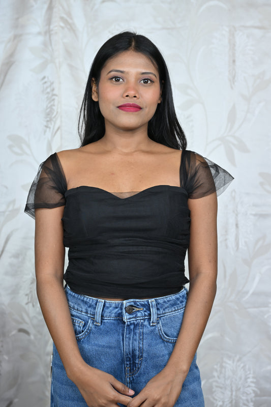 Mesh Strap Sweetheart Neck Corset Top