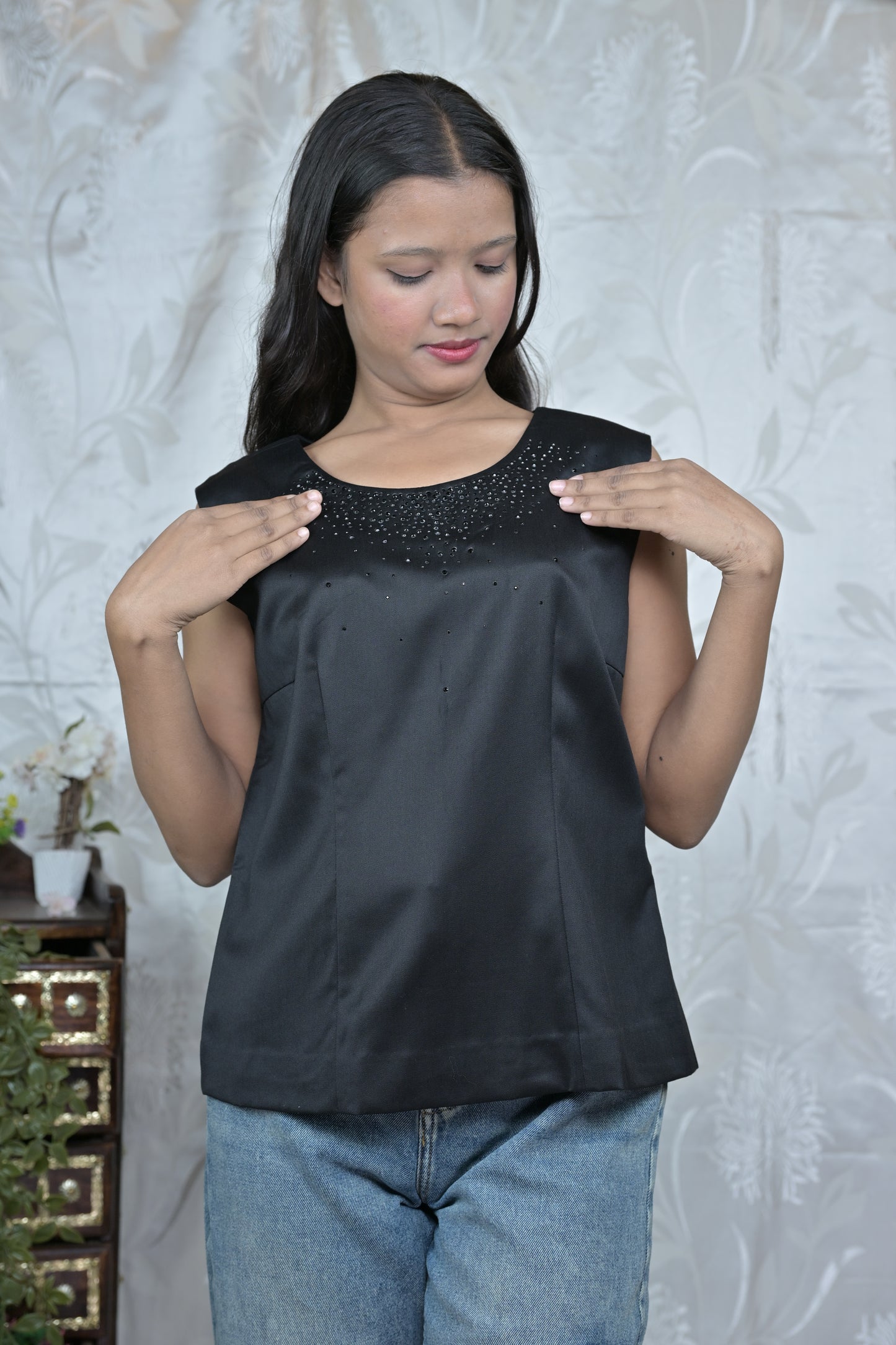BEADED SATIN TOP