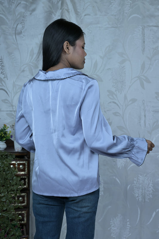 Satin Shirt with Scalloped Collar