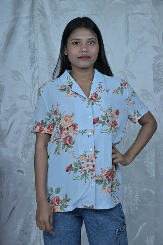 Blue Floral Print Shirt