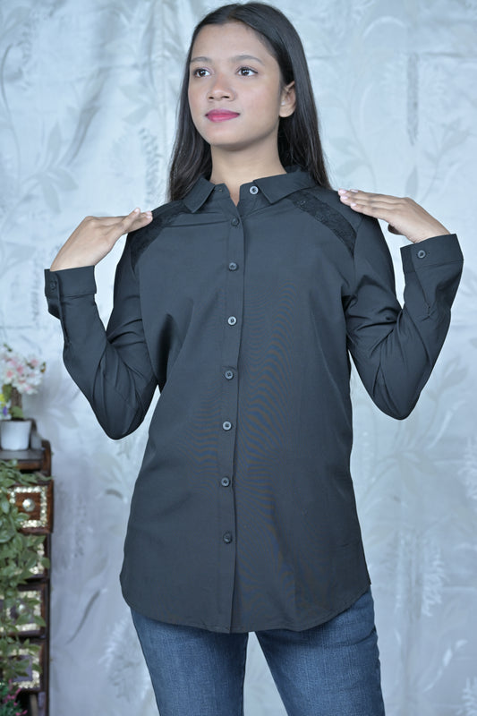 Sophisticated Black Shirt with Lace Detail