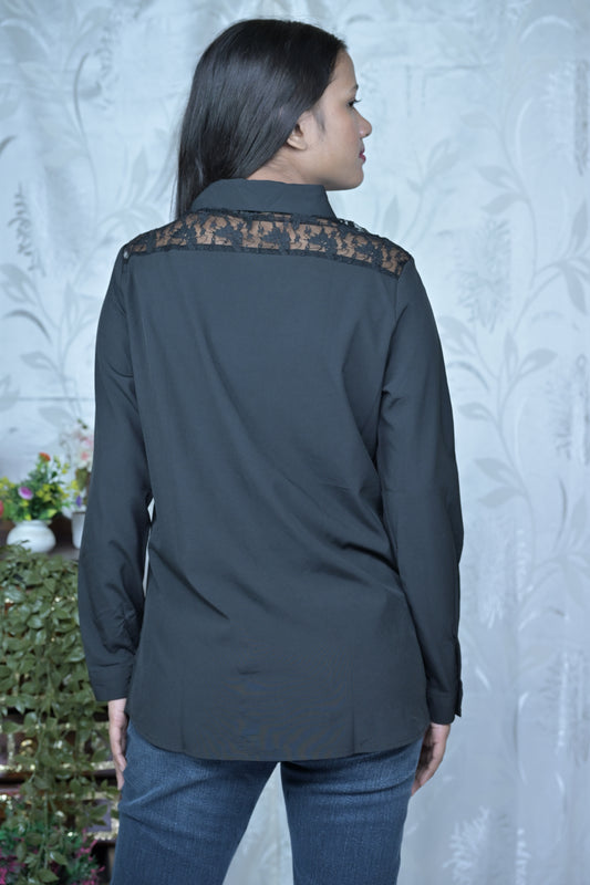 Sophisticated Black Shirt with Lace Detail
