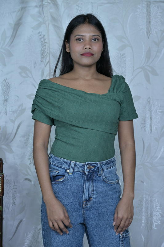 Green Asymmetrical Neck Bodysuit