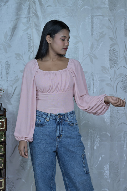 Pink Square Neck Bodysuit