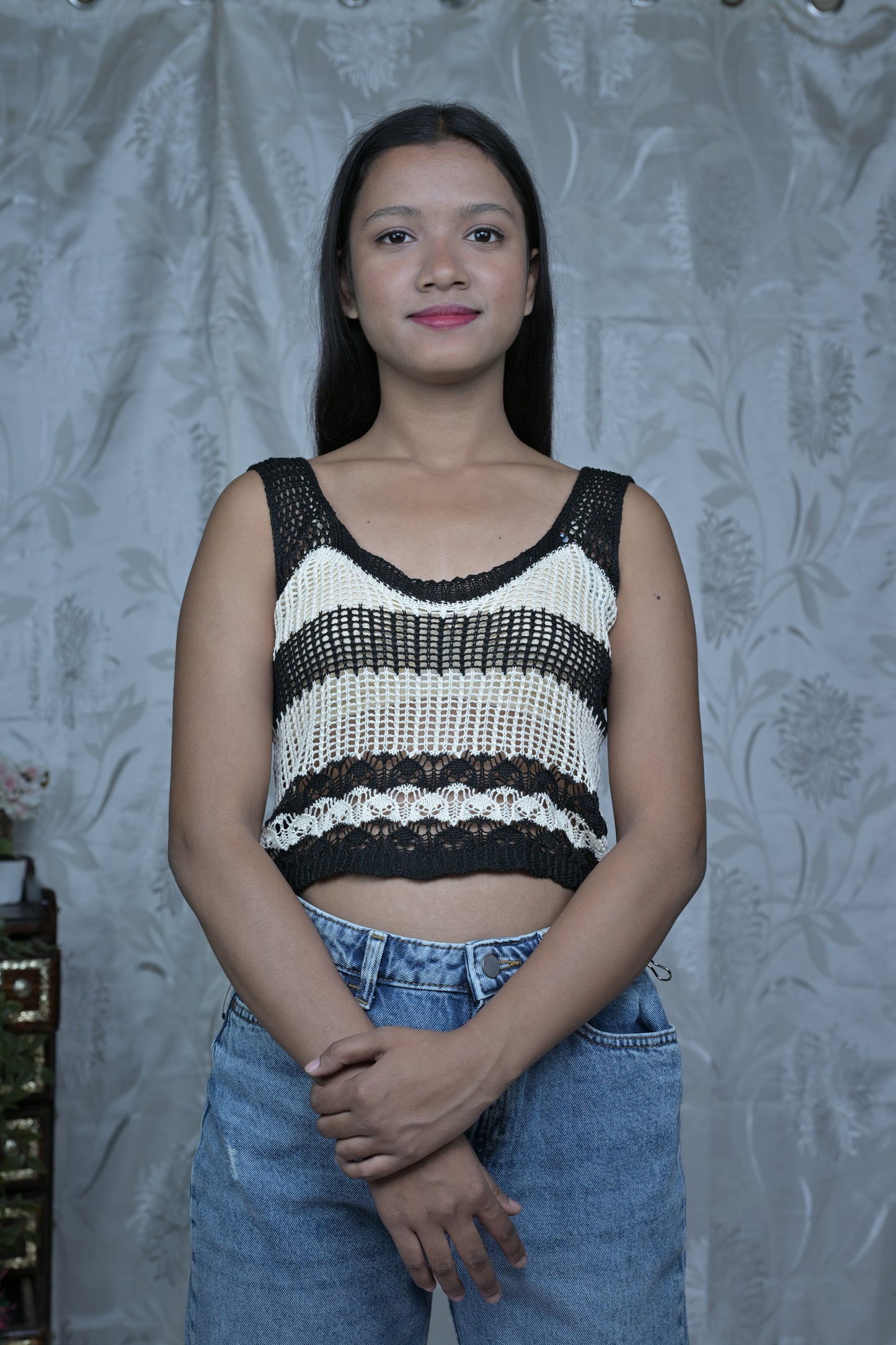 Sheer Striped Crochet Top