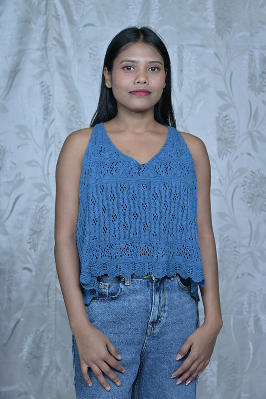 Stylish Blue Crochet Top