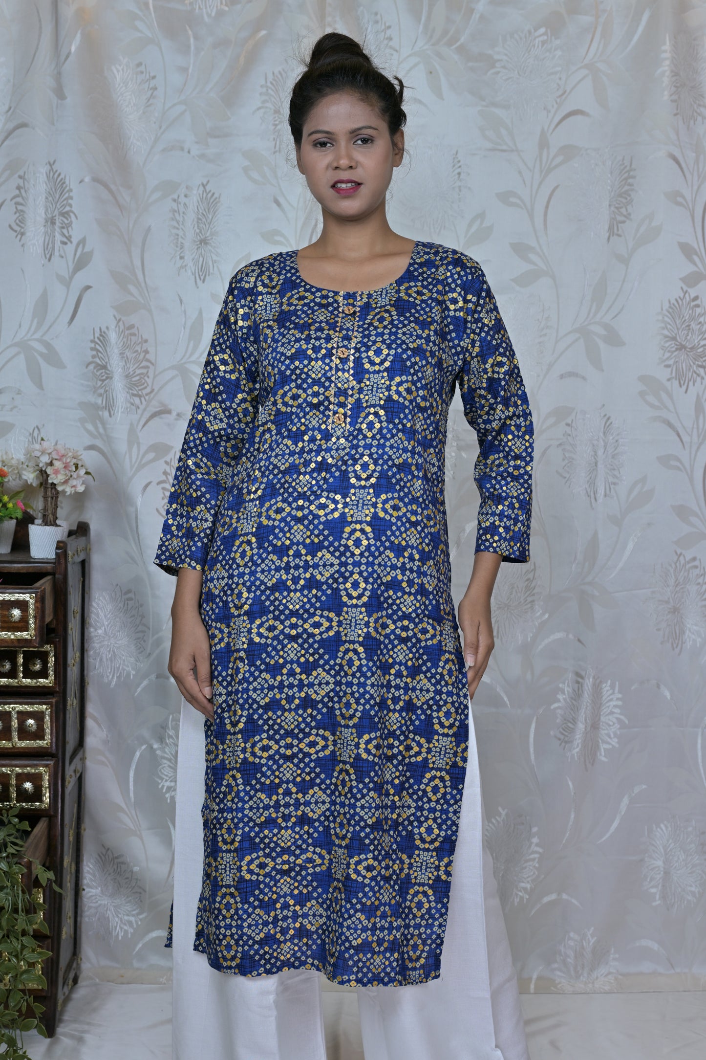 Royal Blue Bandhani Print Kurta