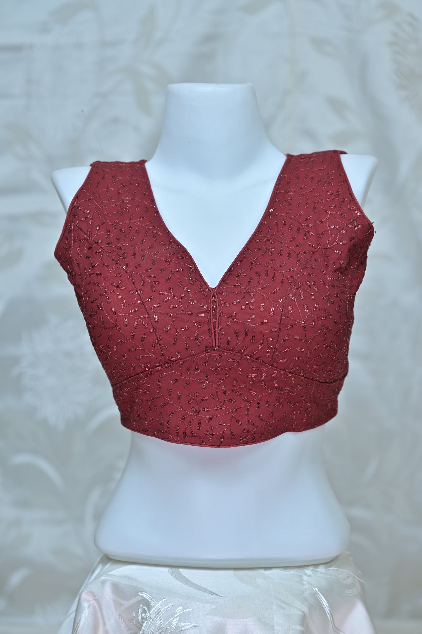 Maroon Shimmer V-Neck Blouse