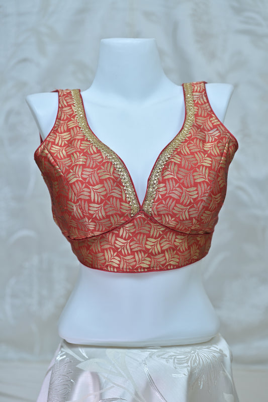 Regal Red & Gold Brocade Party Blouse