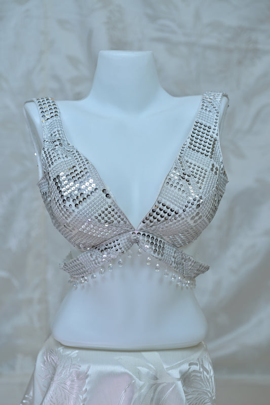Dazzling Silver Sequin and Crystal Blouse