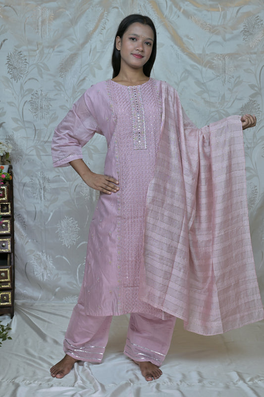 Graceful Lilac Embroidered 3-Piece Suit Set