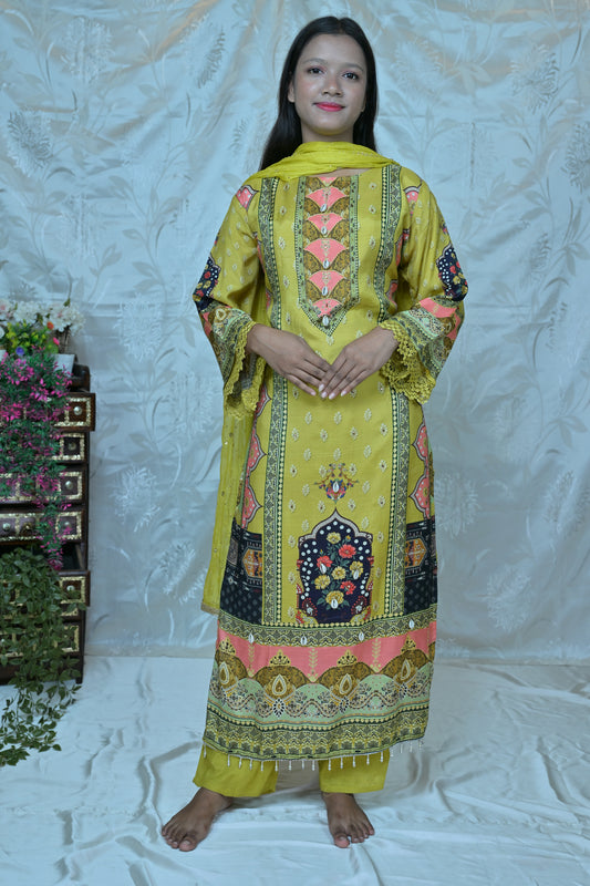 Ethnic Charm" Printed & Embellished 3PC Suit Set