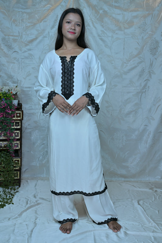 Monochrome Grace" Lace-Trimmed Co-ord Set