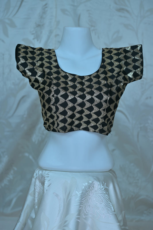 Chic Black and Gold Geometric Sequin Blouse