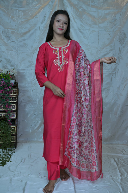 Rose Garden" Embroidered Silk Blend 3PC Suit Set