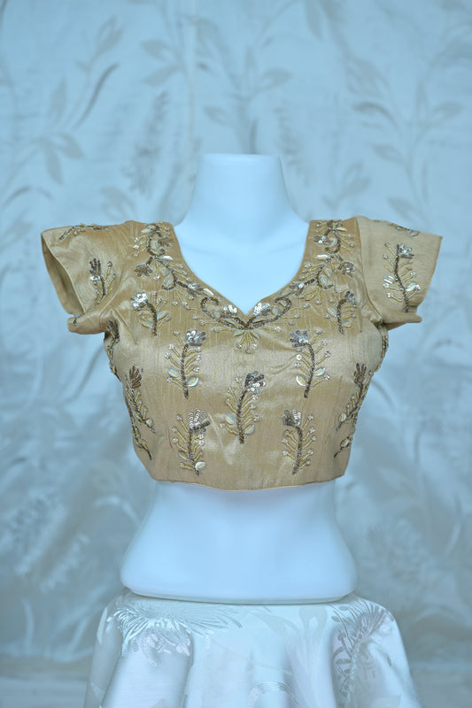 Exquisite Gold Embroidered V-Neck Blouse