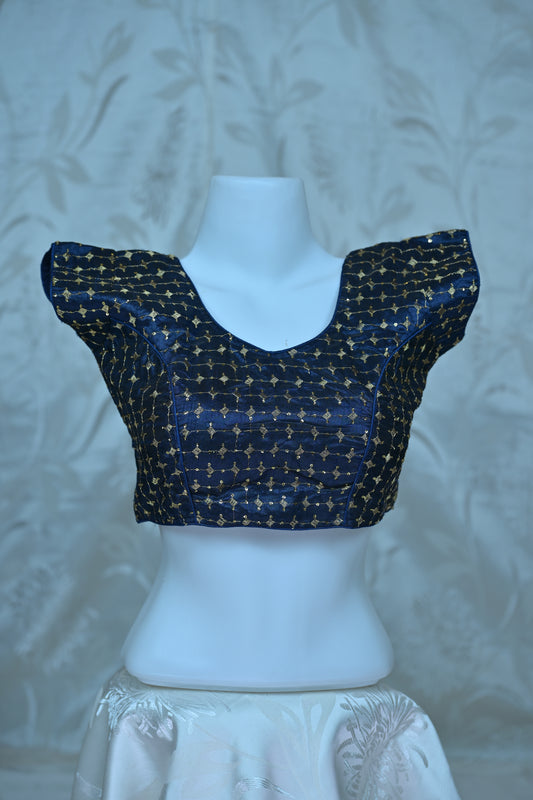 Striking Navy Blue Blouse with Gold Embellishments