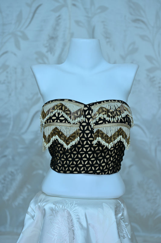 Luxurious Black and Gold Beaded Tube Blouse