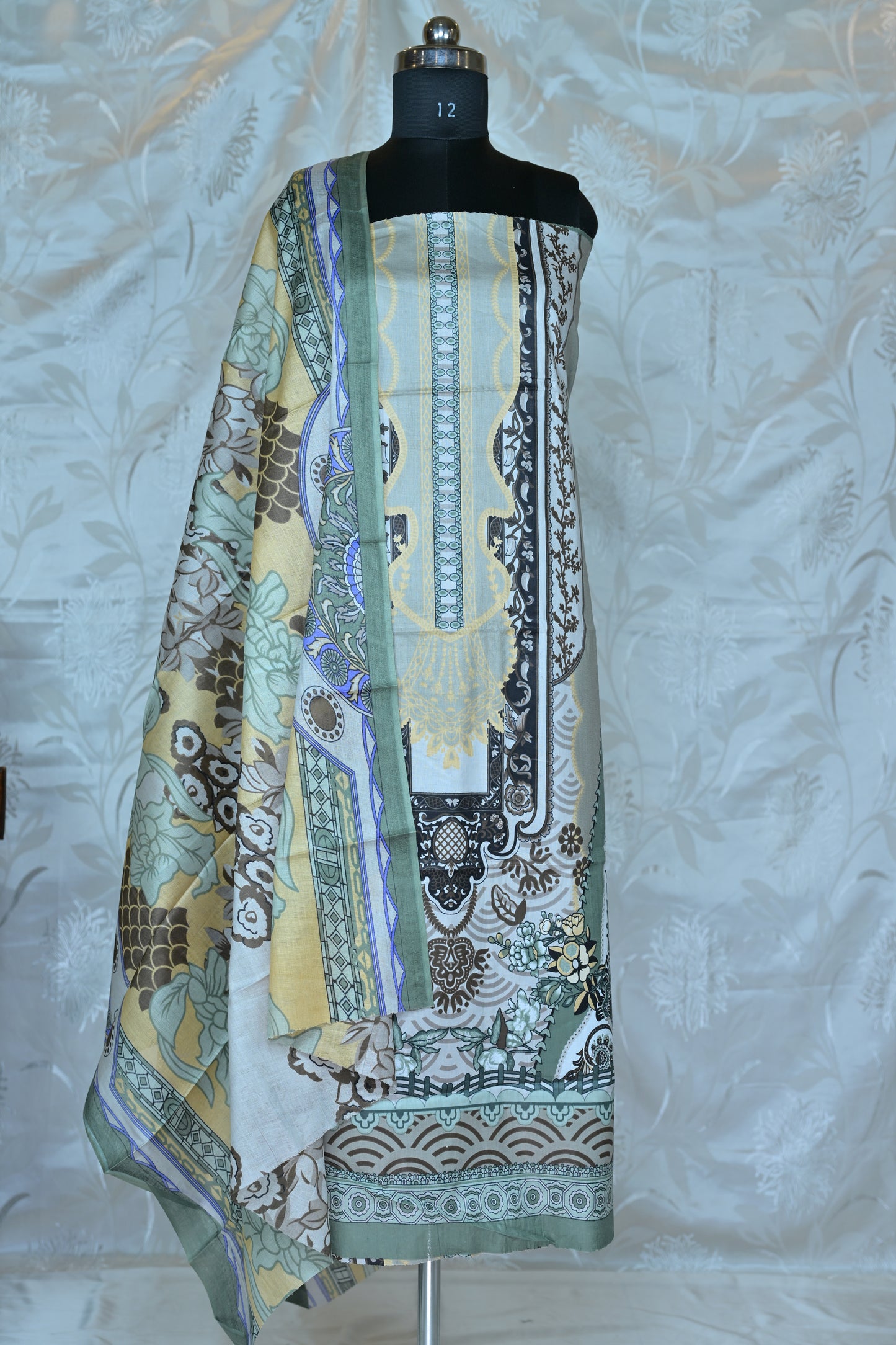 Elegant Multi-Tone Printed Unstitched Suit Set