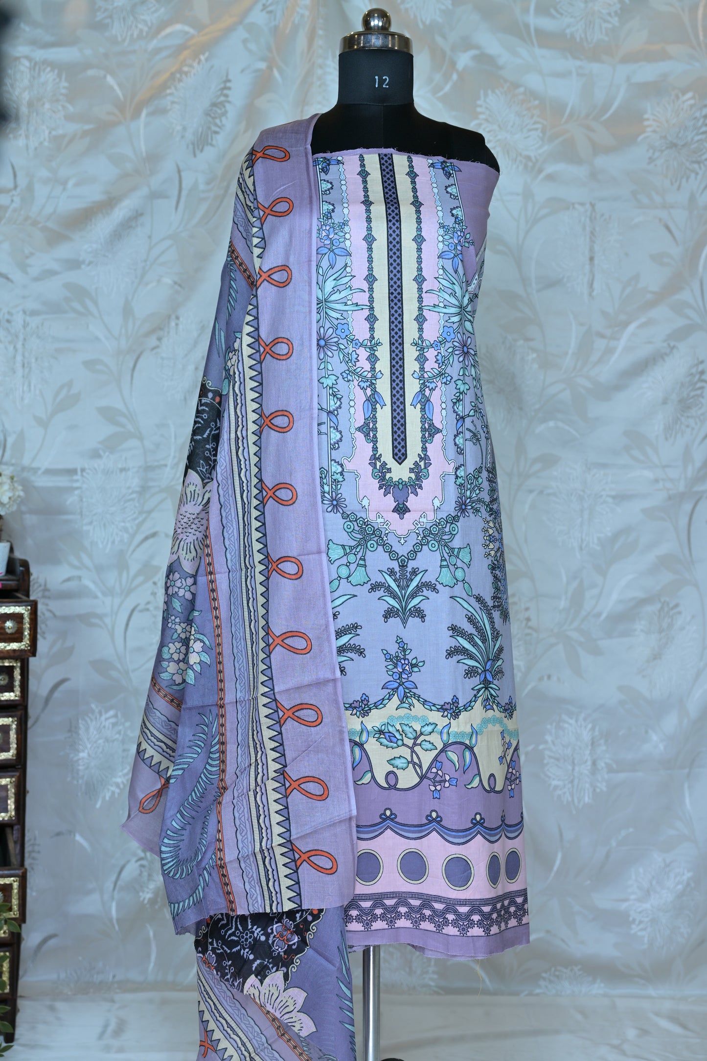 Lavender & Lilac Printed Unstitched Suit Set