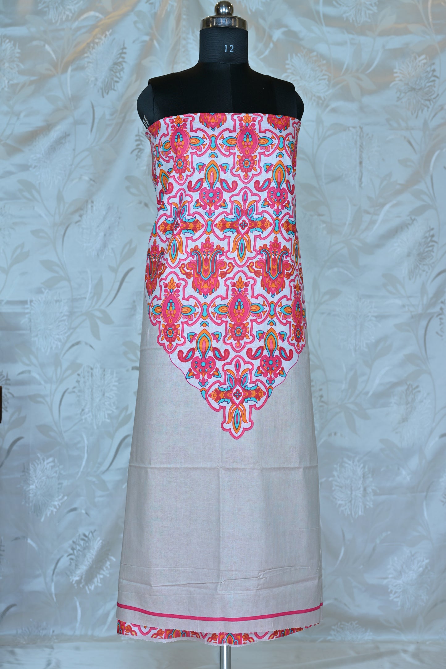 Vibrant Printed Unstitched Suit Set with Folk-Inspired Design