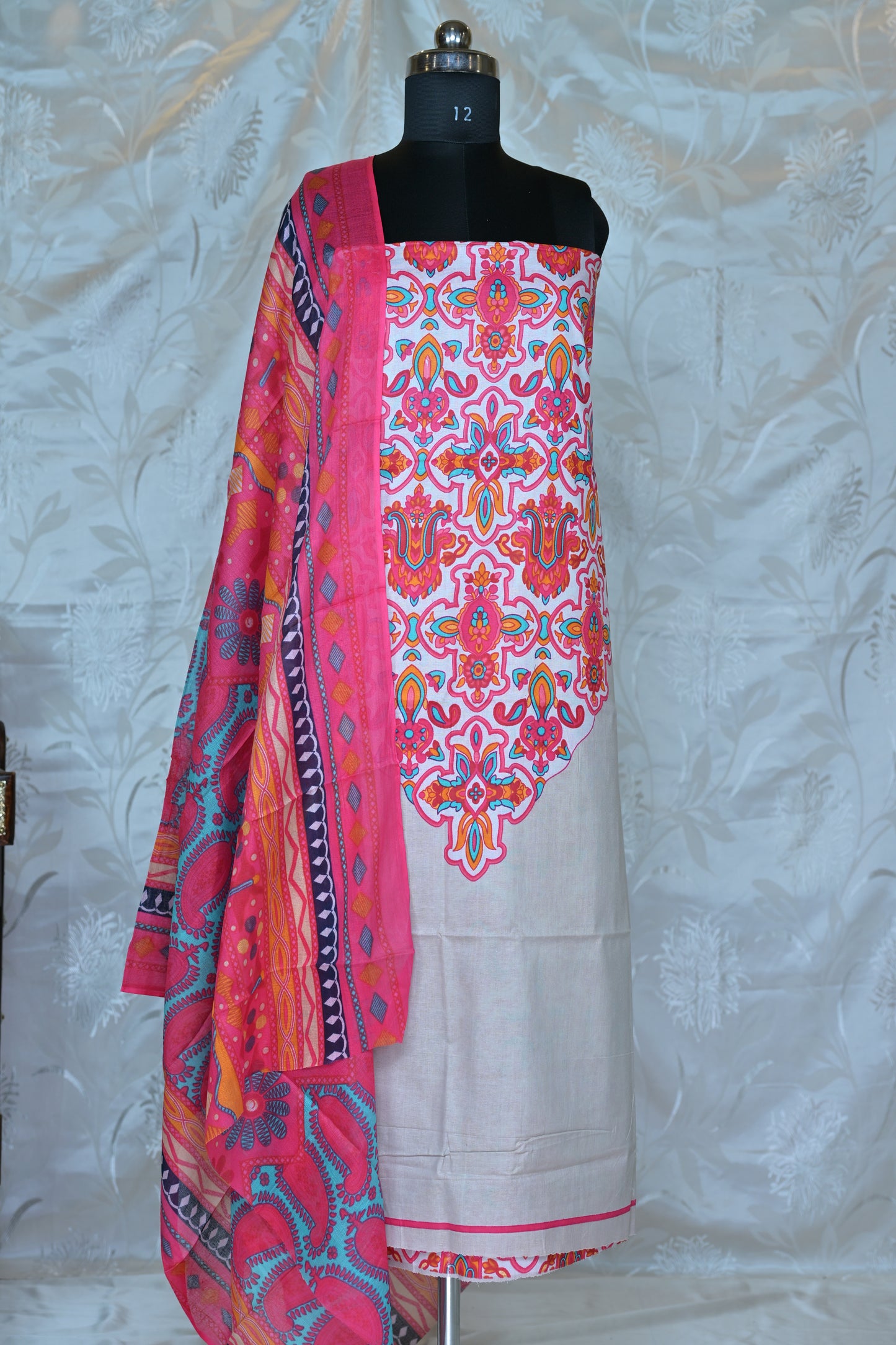 Vibrant Printed Unstitched Suit Set with Folk-Inspired Design