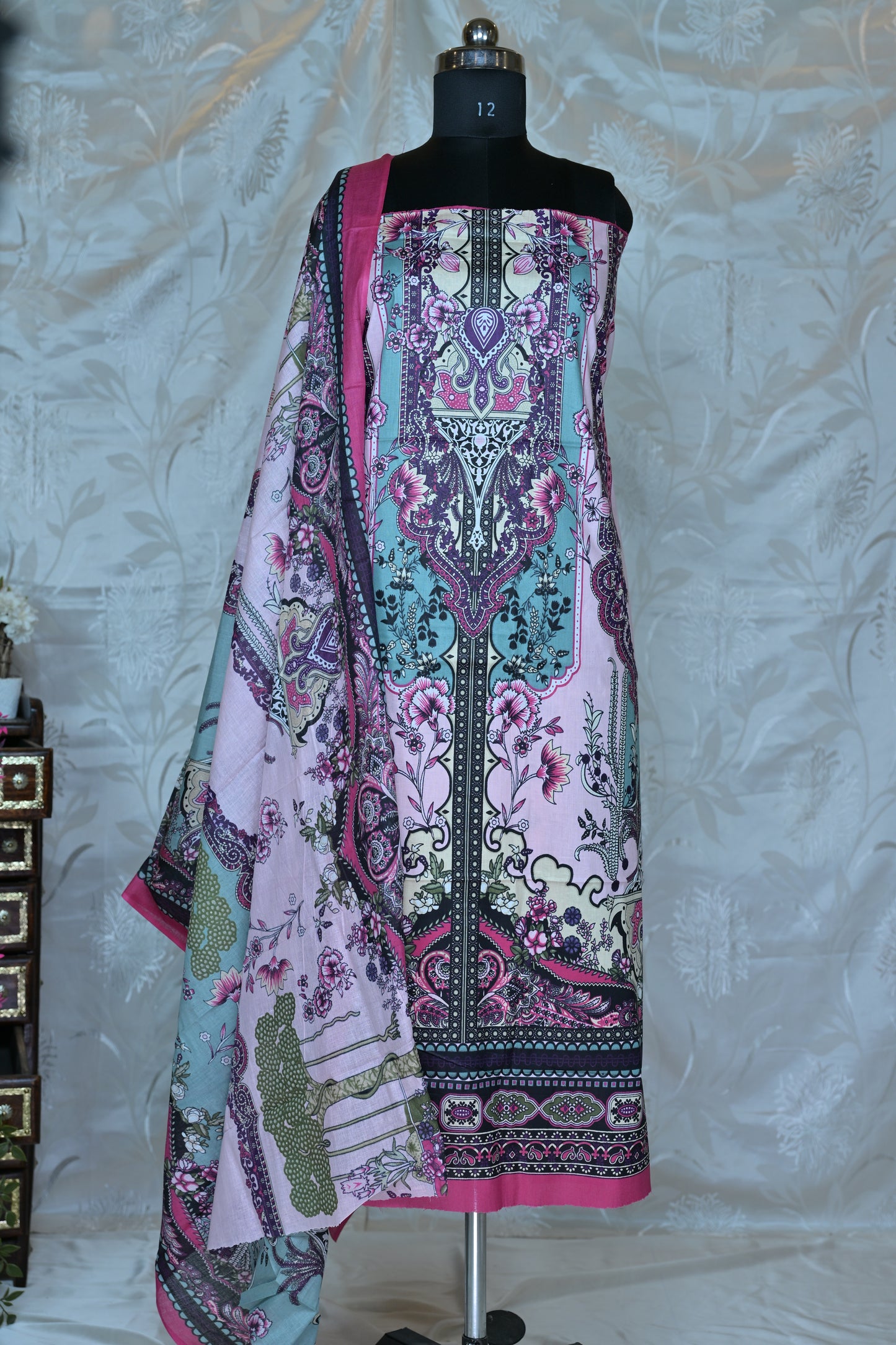 Enchanting Multi-Colored Printed Unstitched Suit Set