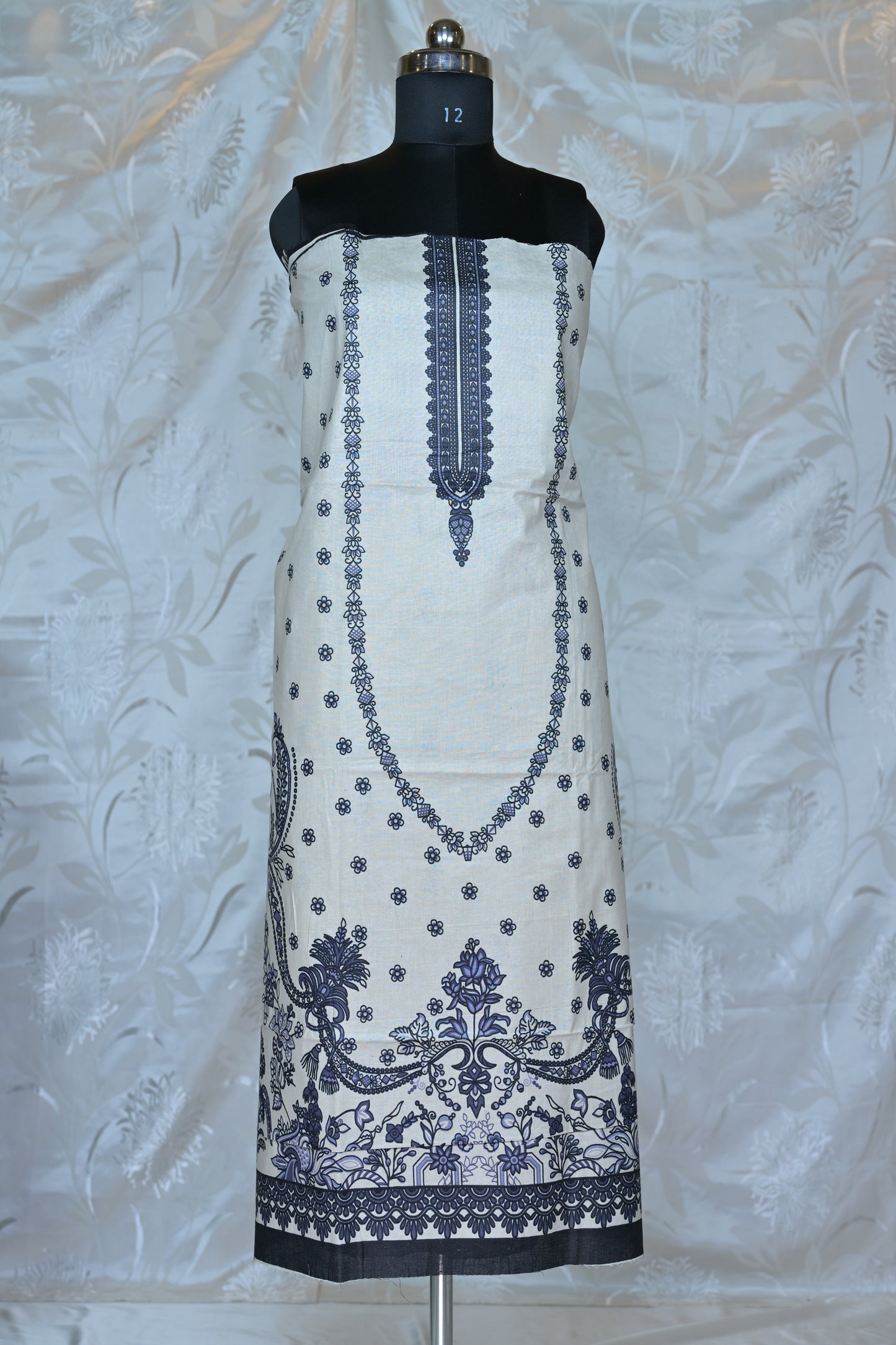 Elegant Off-White Printed Unstitched Suit Set with Vibrant Dupatta