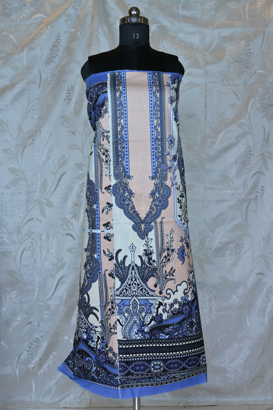 Elegant Blush Pink & Blue Printed Unstitched Suit Set