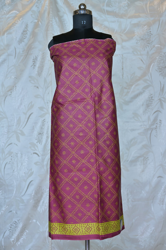 Vibrant Fuchsia & Chartreuse Bandhani Printed Unstitched Suit Set
