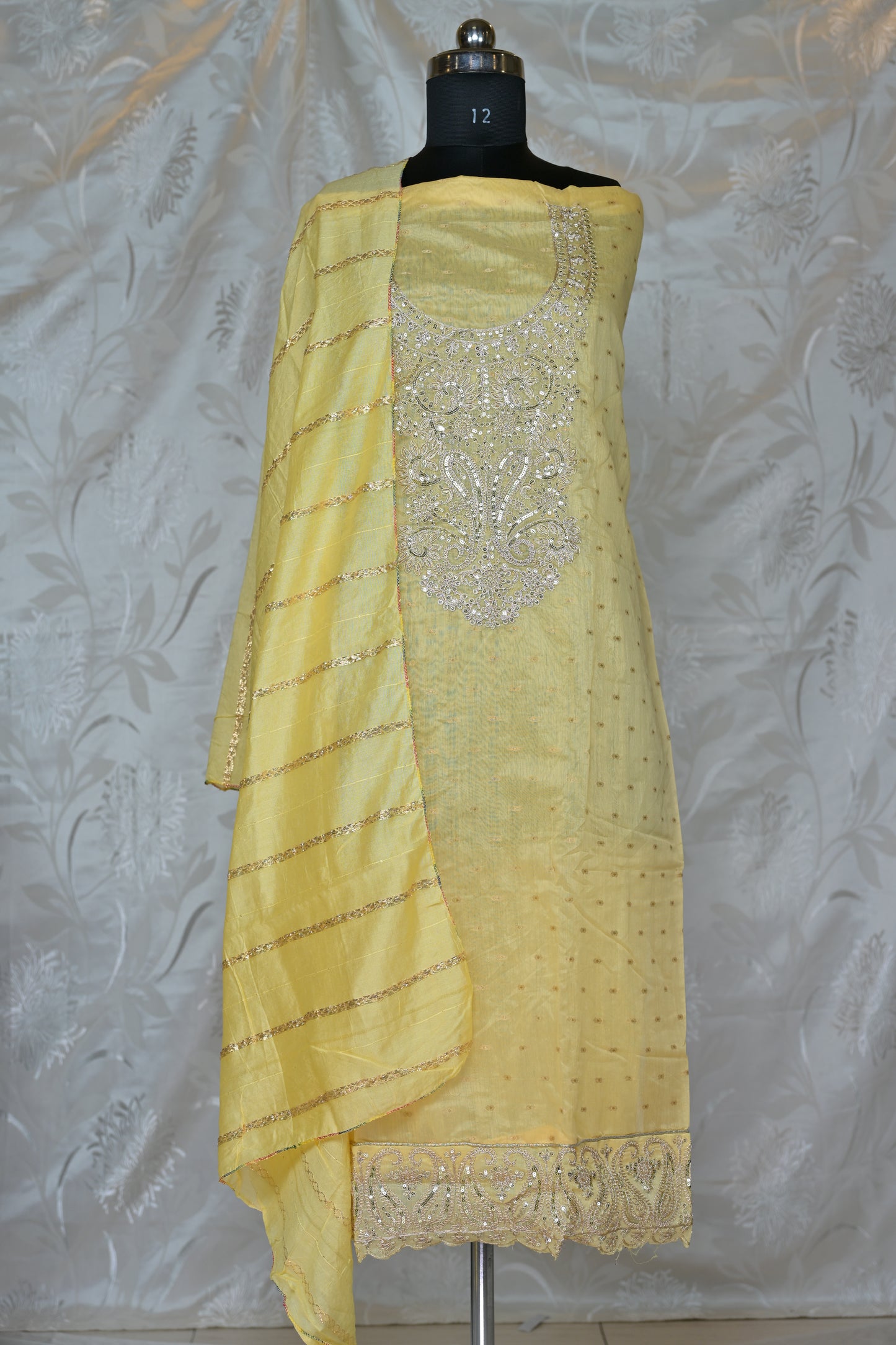 Elegant Banarasi Chanderi Salwar Suit with Exquisite Zari and Sequin Embellishments