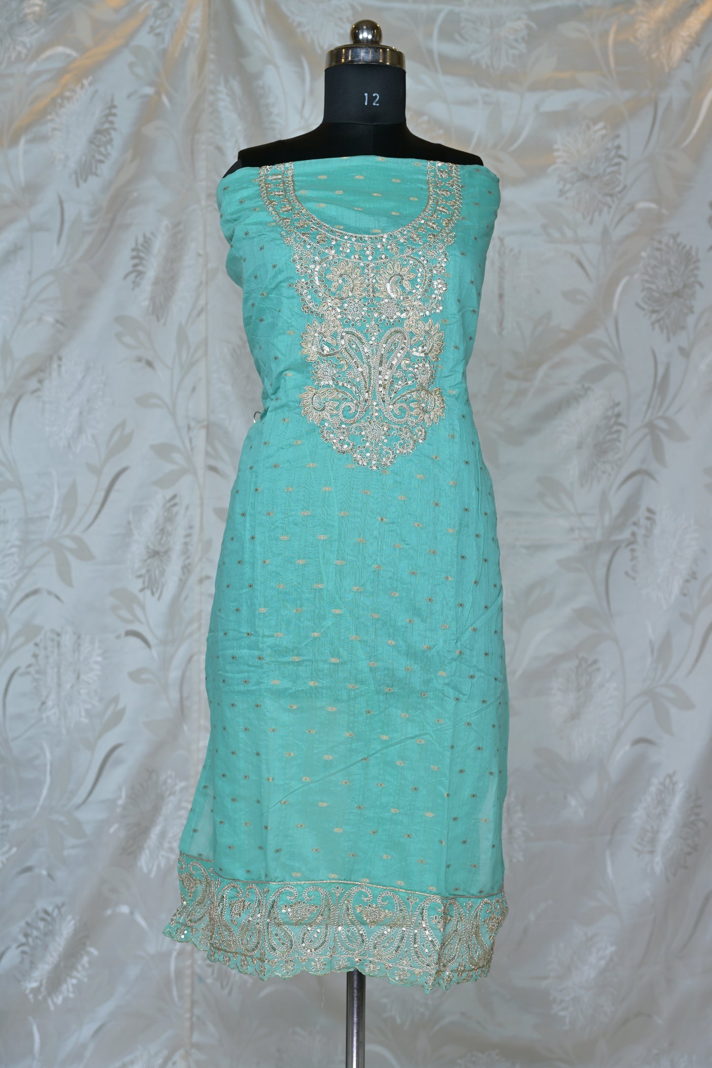 Elegant Banarasi Chanderi Salwar Suit with Exquisite Zari and Sequin Embellishments