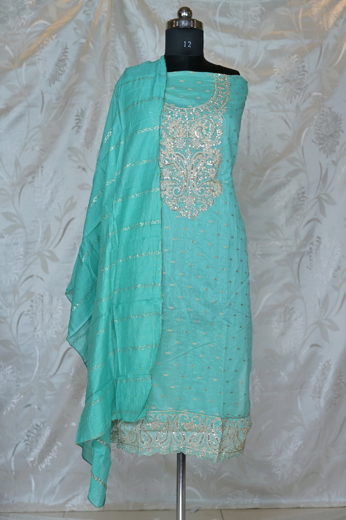 Elegant Banarasi Chanderi Salwar Suit with Exquisite Zari and Sequin Embellishments