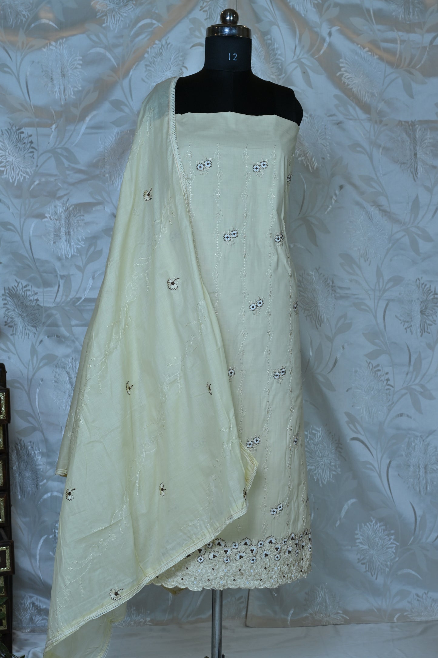 Elegant Cotton Suit Material Set with Delicate Embroidery
