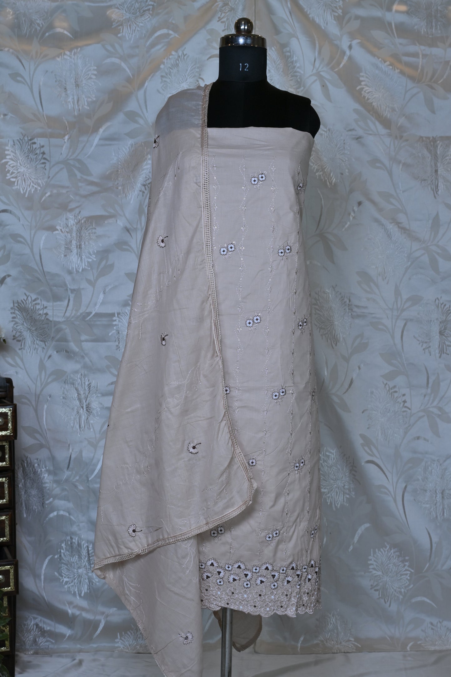Elegant Cotton Suit Material Set with Delicate Embroidery
