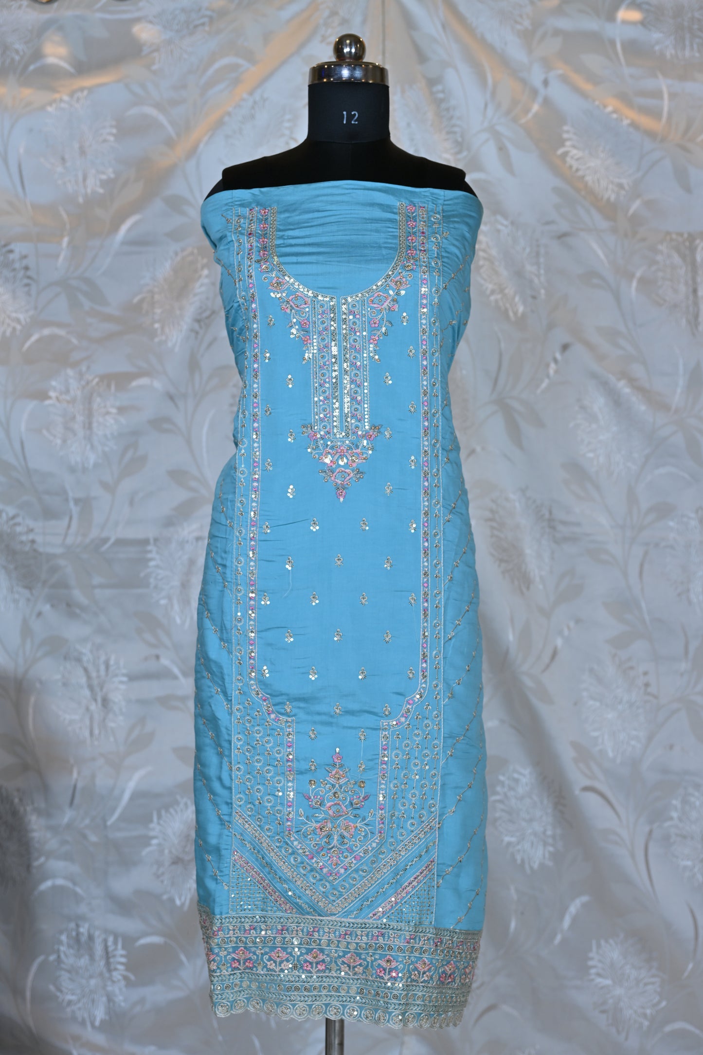 Exquisite Chanderi Silk Suit Set with Delicate Hand Embellishments