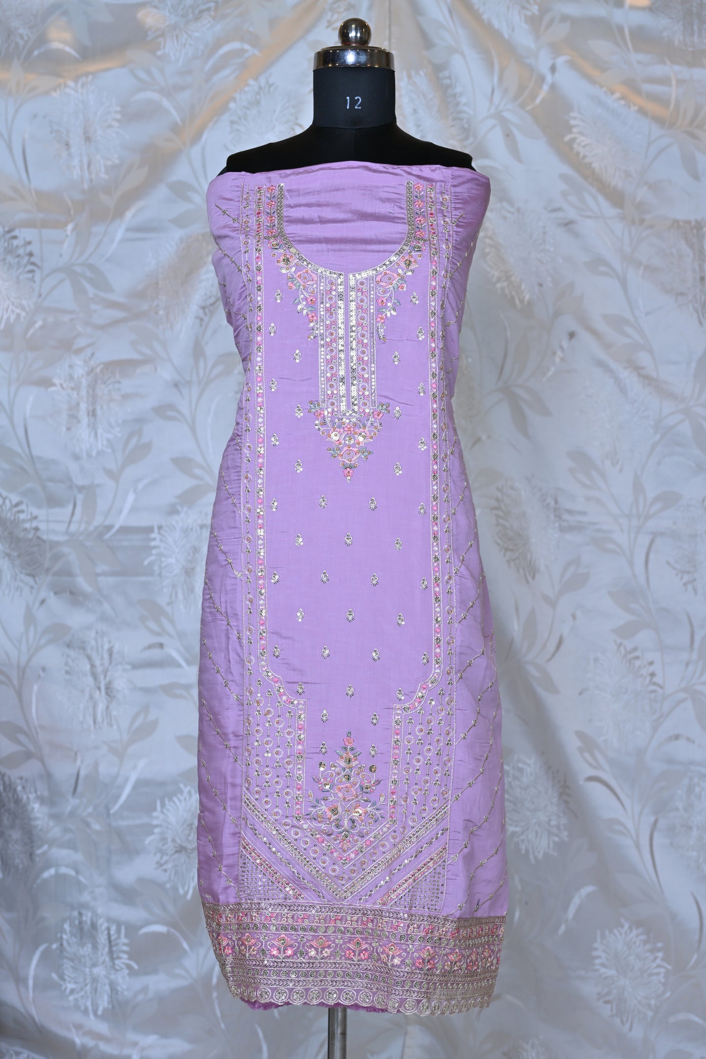 Exquisite Chanderi Silk Suit Set with Delicate Hand Embellishments